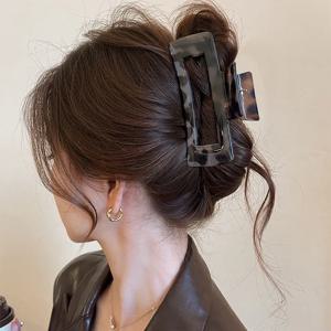 레오파드 무늬 대형 사각형 중공 아크릴 게 헤어 클립, 뒷머리 업도, 심플한 상어 클립, 새로운 빈티지 액세서리