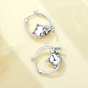 MISEFF 진짜 925 스털링 실버 후프 귀걸이 약혼 웨딩 파티 생일 쥬얼리 선물을위한 간단한 잠자는 고양이 귀걸이