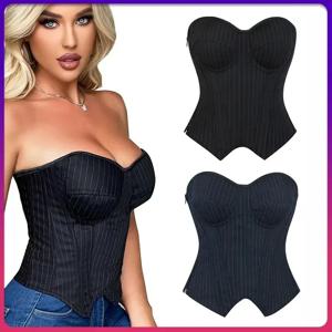 베스트셀러 여성용 스트라이프 블레이저, 내장형 와이어 브라, 사이드 지퍼 및 본드 코르셋 디자인 - 슬림핏 패션 재킷