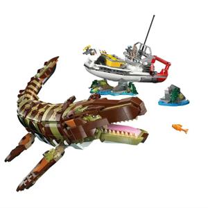 MOC 세트 공룡 월드 시리즈 빌딩 블록 76974 벽돌로 만든 모사사우루스 보트 미션 장난감 어린이 크리스마스 선물 ﻿