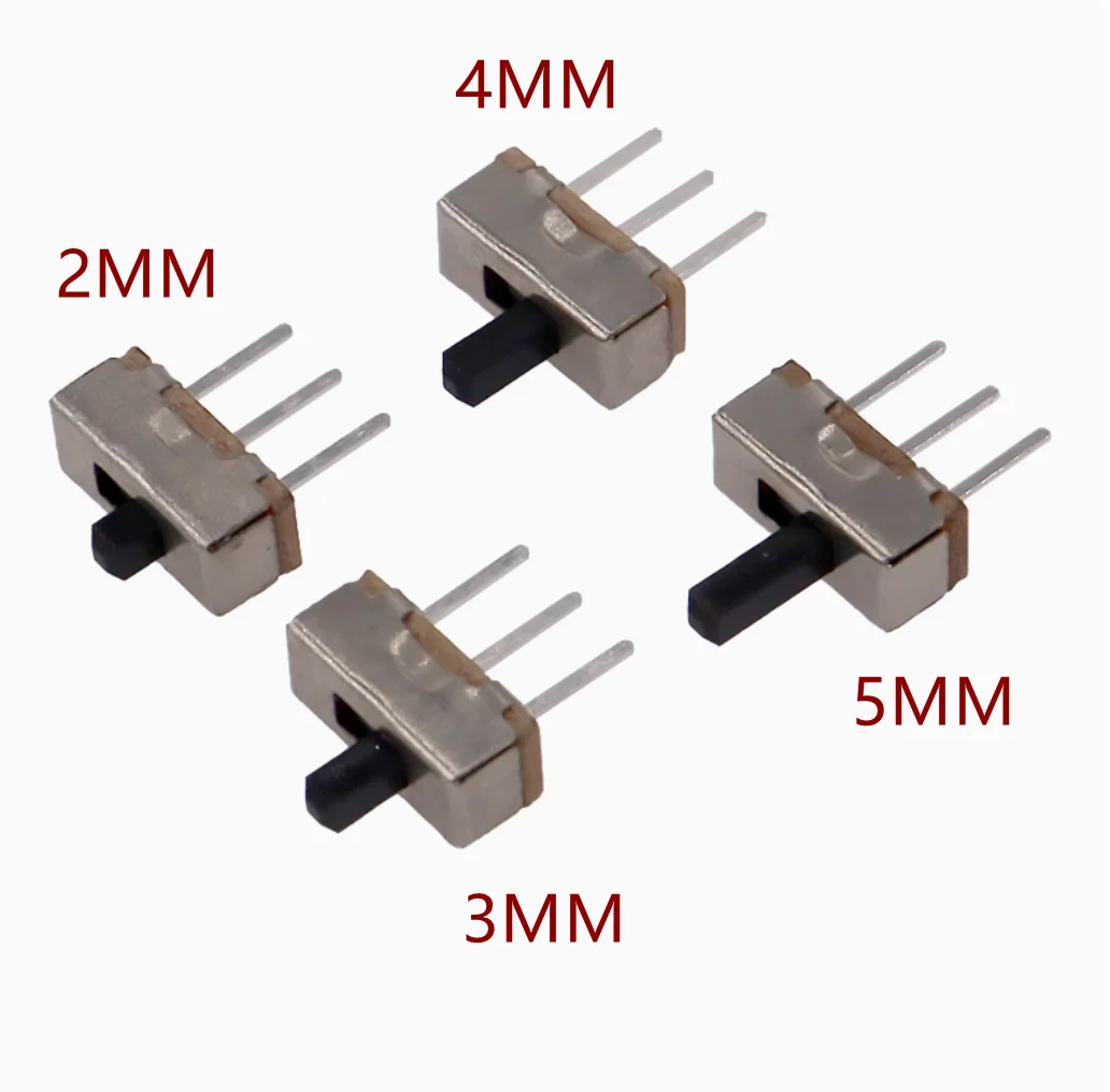 20Pcs SS12D00 인터럽터 온-오프 미니 슬라이드 스위치 3pin 1P2T 2 위치 고품질 토글 스위치 핸들 길이: 2MM/3MM/4MM/5MM