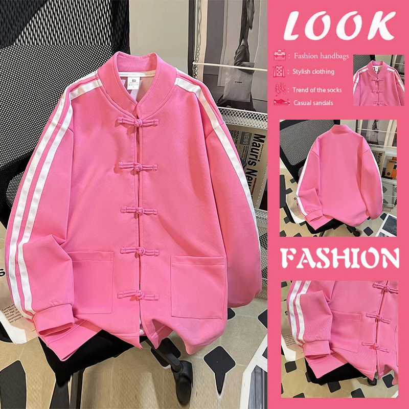 버튼 디자인의 루즈핏 스웨트셔츠 가을 겨울 새로운 스타일 중국 트렌드 다용도 아우터 여성 패션 한국 스타일