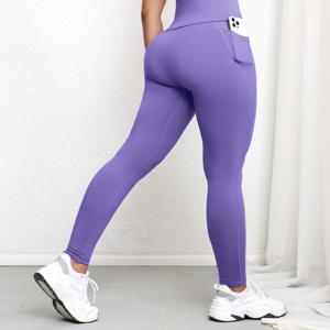 여성용 하이 웨이스트 레깅스 포켓 포함 스트레치 요가 바지 타이츠 푸시 업 피트니스 러닝 스포츠웨어 솔리드 컬러 바지