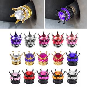 4개입 휠 타이어 밸브 캡 커버 크라운 모양 블링 다이아몬드 타이어 스템 먼지 밸브 캡 트럭 자동차 오토바이 자전거 에어 커버