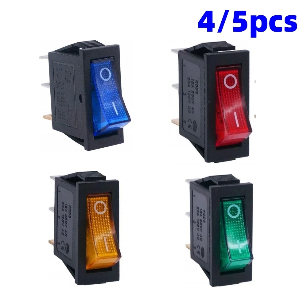 4/5개 로커 스위치 조명 KCD3 로커 스위치 온 오프 3핀 2 위치 보트 로커 스위치 125V 250V AC SPST