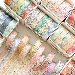 박스형 로맨틱 플라워 핸드북 테이프 5롤, 학생들을 위한 귀여운 DIY 신선한 장식용 와시 테이프, 학생들을 위한 필수 선물