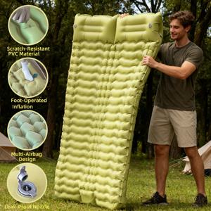 초경량 캠핑용 더블 침낭, 베개 내장형 풋펌프 포함, 컴팩트한 2인용 휴대용 에어매트리스