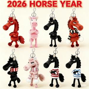 귀여운 플러시 말 열쇠고리 참, 2026년 말의 해 플러시 키링, 말 인형 백팩 장식 펜던트 새해 선물