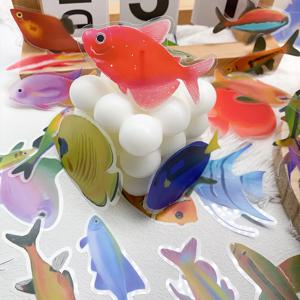 50개 만화 물고기 투명 PET 스티커 데칼 휴대폰 병 노트북 기타 헬멧 DIY 미적 스티커 창의적인 선물