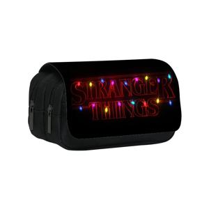 낯선 것들 패턴 더블 레이어 플립 펜 케이스 소년/소녀를위한 최고의 선물 3D 만화 청소년 펜 가방 학교 용품