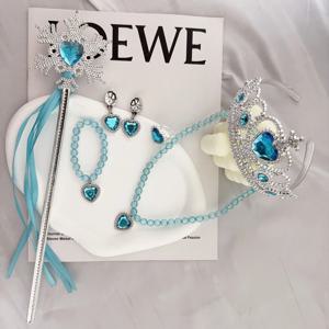 공주 소녀 목걸이 세트 왕관 머리 장식 어린이 겨울왕국 마법 지팡이 헤어 액세서리 세트 공주 여왕 코스프레 비즈 장신구