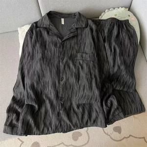 남성 잠옷 세트 플러스 사이즈 새 봄 긴팔 긴 바지 잠옷 홈웨어 투피스 스트라이프 심플 슬립웨어 라운지웨어