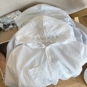 자외선 차단 속이 비치는 후크 플라워 디자인 후드 여성 셔츠 여름 얇은 가디건 UV 차단 면 혼방 원단 롱...