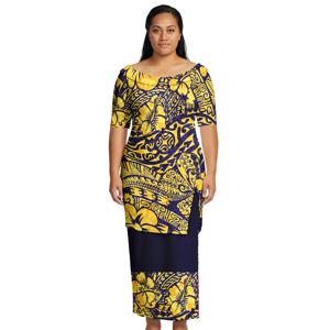 에스닉 스타일 맞춤 여성복 사모아 여성 우아한 의상 폴리네시안 탑과 맥시 스커트 세트 알로하 드레스 세트 풀레타시 여성복