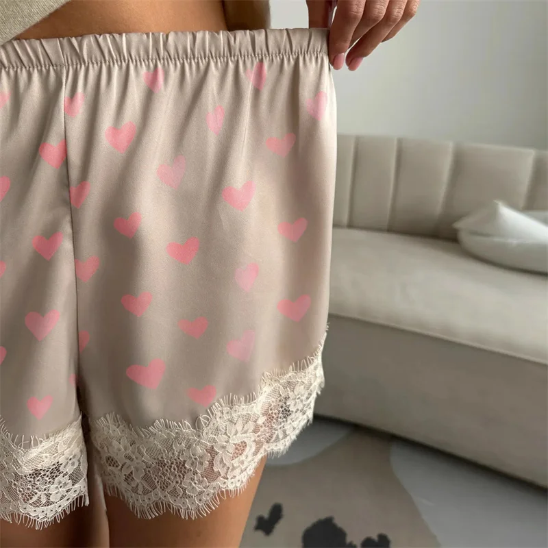 여성 여름 레이스 새틴 반바지 y2k 신축성 있는 허리 미니 반바지 코케트 미학 박서 슬립 페티팬츠 프렌치 니커스 하의