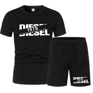 2026년 새로운 트렌드 핫 아이템 여름 남성복 캐주얼 패션 스포츠웨어 비치 프린트 반팔 티셔츠 세트 조깅