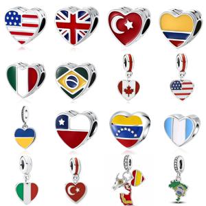 2025 오리지널 925 실버 국기 시리즈 참 미국 영국 터키 브라질 비즈 팔찌 참 여성 DIY 쥬얼리 선물