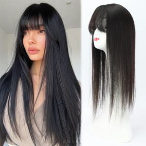 실크 스킨 베이스 토퍼 앞머리 포함 여성용 리얼 레미 인모 헤어피스 10x12cm 실크 탑 헤어피스 클립형 자연스러운 두피 효과