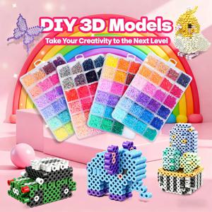 퍼러 비즈 24/48색 세트, 2.6mm 하마 퓨즈 비즈 (다림질 보장), 3D 퍼즐 DIY 창의력 공예 선물 (어린이 및 성인용)
