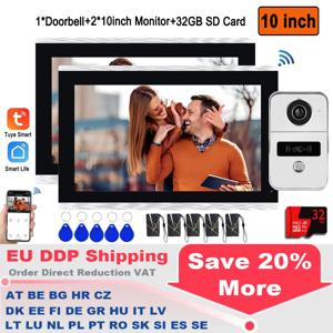 2선식 WiFi 비디오 도어폰 10인치 터치 LCD HD IR 야외 카메라 투야 스마트 홈 도어벨 인터콤 시스템 32G EU DDP 배송