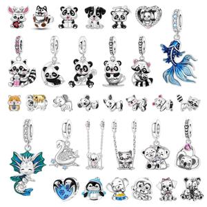 정교한 925 스털링 실버 판다 카멜레온 너구리, 코이 강아지 동물 참 장식 DIY 팔찌 목걸이 프리미엄 파티 선물