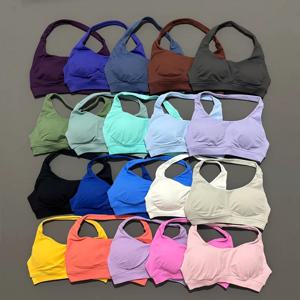 스포츠 브라 여성용 심리스 요가 홀터 브라 탑 하이 서포트 오픈 백 브라 피트니스 푸쉬업 액티브웨어 운동복 짐 언더웨어