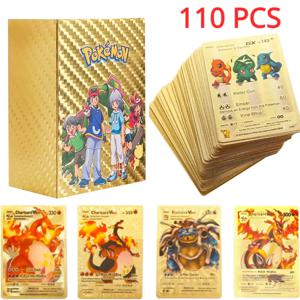 27-110Pcs 포켓몬 골드 포일 카드 VMAX GX 카드 영어 프랑스어 스페인어 독일어 피카추 Charizard Arceus 컬러 포켓몬 카드 선물