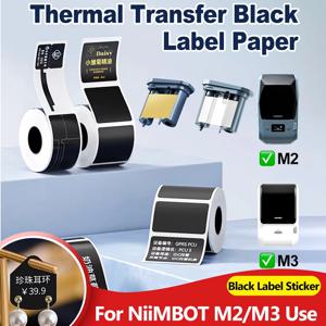 Niimbot M2/M3 열전사 라벨 검정색 종이 스티커, 아로마, 오일, 향수, 베이킹 라벨용 흰색 및 황금색 리본