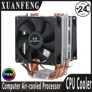 XUANFENG 무음 사무실 컴퓨터 쿨러 CPU 팬 2/4/6 히트 파이프 4핀/PWM 공냉식 호환 LGA115x 1200 2011 2066 x79 x99 AMD