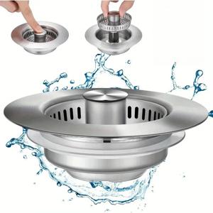 3-in-1 싱크대 거름망 – 막힘 방지 바구니와 냄새 필터가 있는 팝업 스토퍼