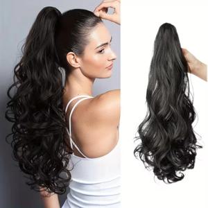 20인치 합성 롱 컬리 클로 클립 포니테일 연장 헤어피스, 여성용 내열성 고온 섬유 헤어피스