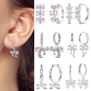 오리지널 925 스털링 실버 보우 드롭 귀걸이 여성용 펜디엔테스 판도라 귀걸이 고급 주얼리