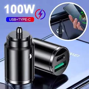 미니 100W PD30W QC3.0 풀링형 고속 충전 차량용 충전기 USB C 차량용 휴대폰 충전 어댑터 (아이폰, 샤오미, 삼성, 화웨이 호환)