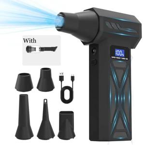 【2026 P70 화이트 에어 블로워】4단 기어 터보 블로워 제트 팬(LED 조명 배터리 디스플레이 포함) 무선 압축 공기 먼지 제거기 110000RPM