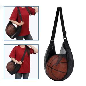 1 Pcs 지퍼 포켓이있는 단일 볼 가방 메쉬 볼 보관 가방 스포츠 장비 드로우 스트링 슬링 보관 네트 농구 운반