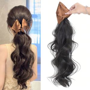 블랙 브라운 18인치 웨이브 포니테일 가발, 삼각형 클립 포함, 여성용 합성 헤어 익스텐션