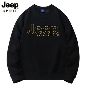 JEEPSPIRIT 봄과 가을용 남성용 라운드넥 스웨트셔츠, 루즈하고 캐주얼한, 고급 프린트 긴팔 풀오버