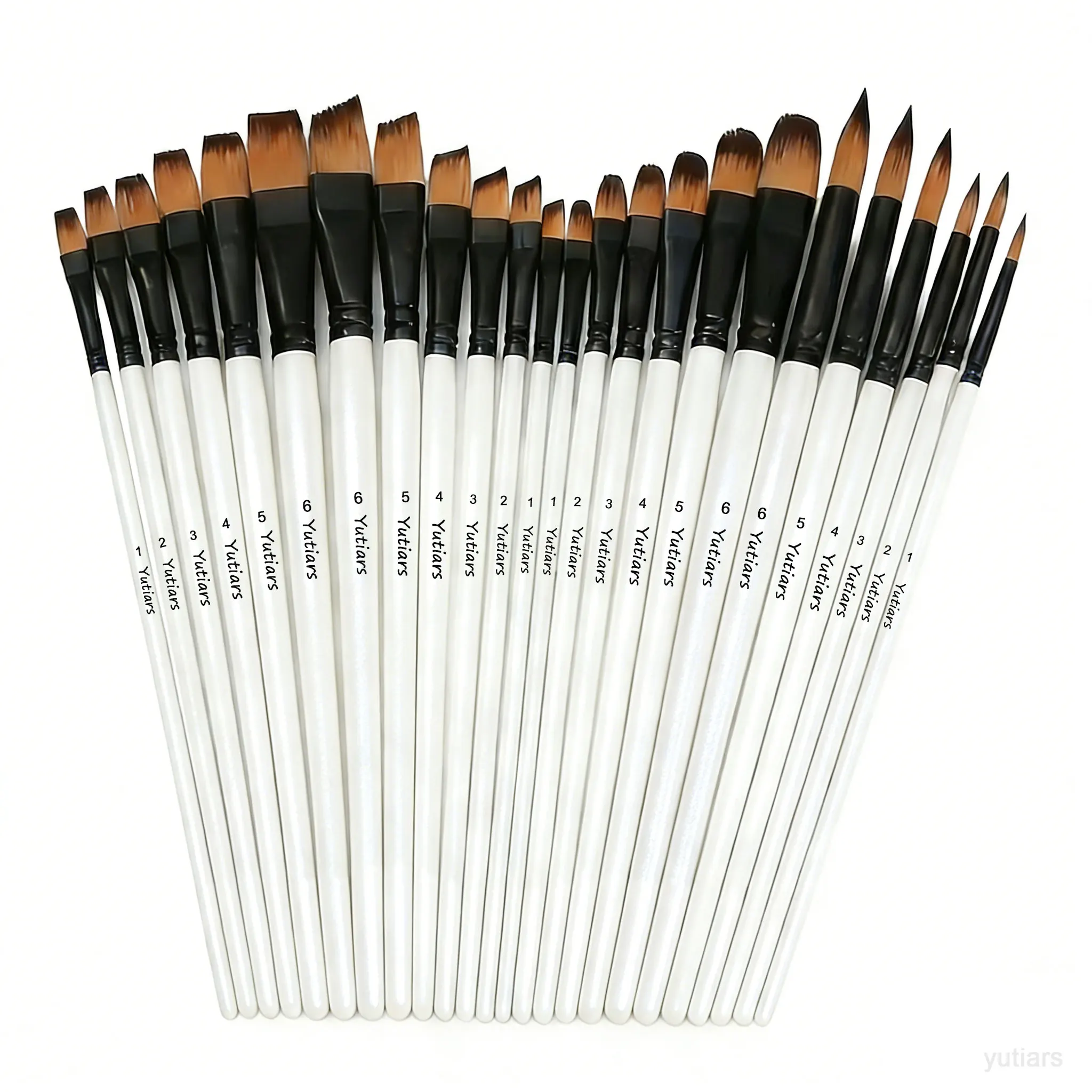 나일론 헤어 브러쉬 펄 화이트 우드 폴 오일 페인트용 헤어 수채화 브러쉬 초보자용 6개 세트 아트 페인트 브러쉬