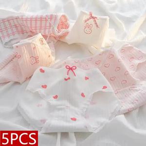 여성용 부드러운 면 팬티, 여성용 팬티, 미드 웨이스트 속옷, 섹시 란제리 반바지, 귀여운 여아 속옷, 5 개 세트