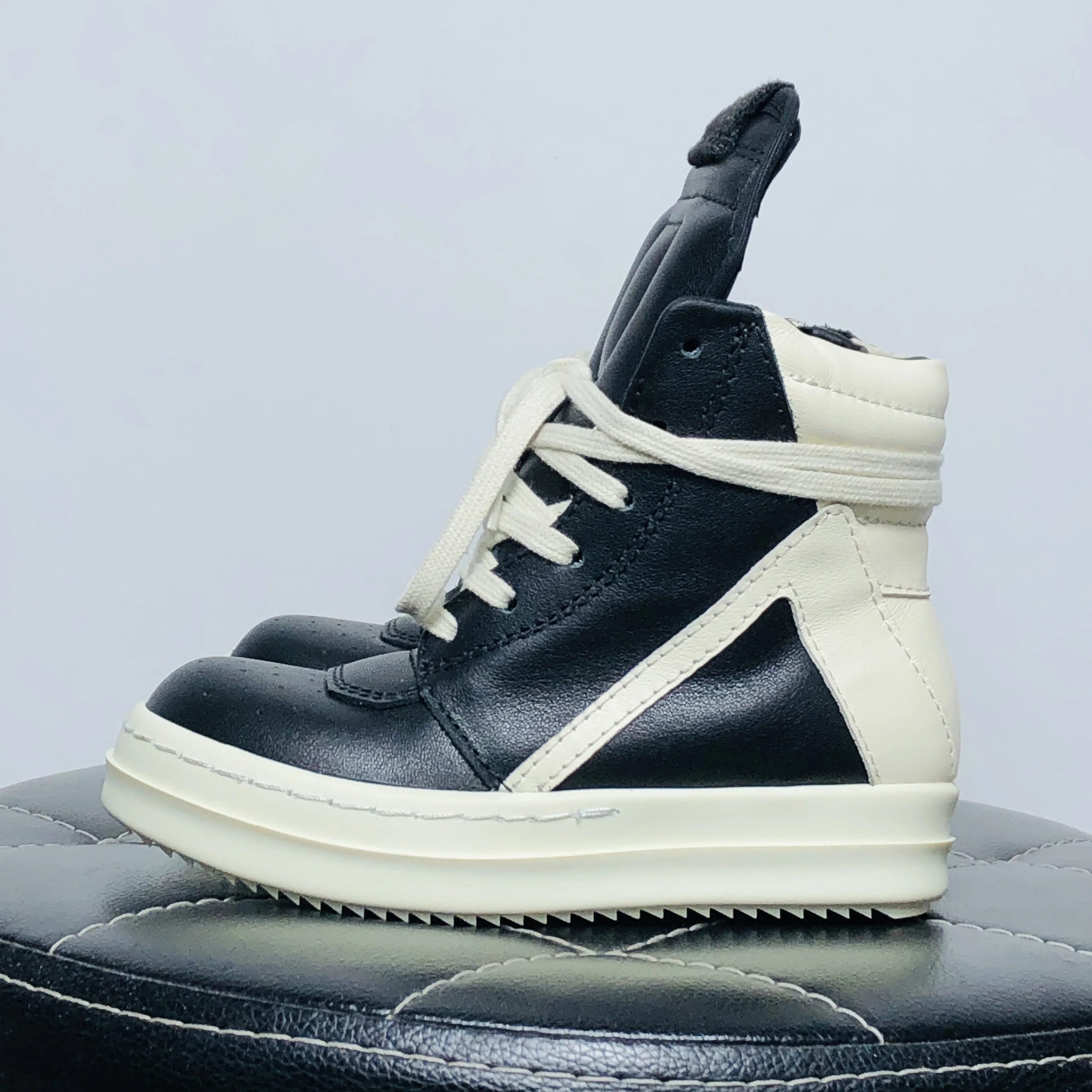 아동용 하이탑 스니커즈, 여아 남아 가죽 신발, 럭셔리 레이스업 캐주얼 용수철 스트리트웨어, 블랙 화이트 부츠