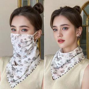 여성용 자외선 차단 꽃무늬 스카프, 조절 가능한 보호용 얼굴 쉬폰 프린트 마스크, 아이스 실크 목 보호대 반다나