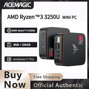 ACEMAGIC AMD Ryzen3 3250U 미니 PC DDR4 8GB 램 256GB SSD 컴퓨터 최대 3.5GHz 데스크탑 4K 듀얼 디스플레이 미니 PC 가정 및 가벼운 게임용