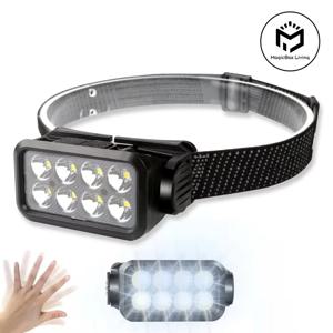 슈퍼 브라이트 타입-C 충전식 헤드라이트 모션 센서 LED 헤드램프 휴대용 이마 플래시라이트 야외 낚시용 헤드라이트