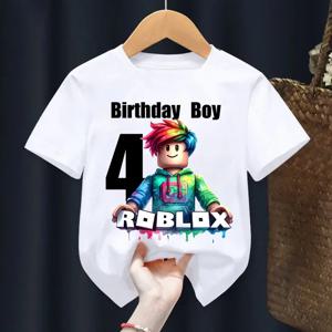 새로운 Roblox 어린이 티셔츠 만화 생일 번호 그래픽 티셔츠 소년 소녀 캐주얼 반팔 탑 여름 어린이 의류