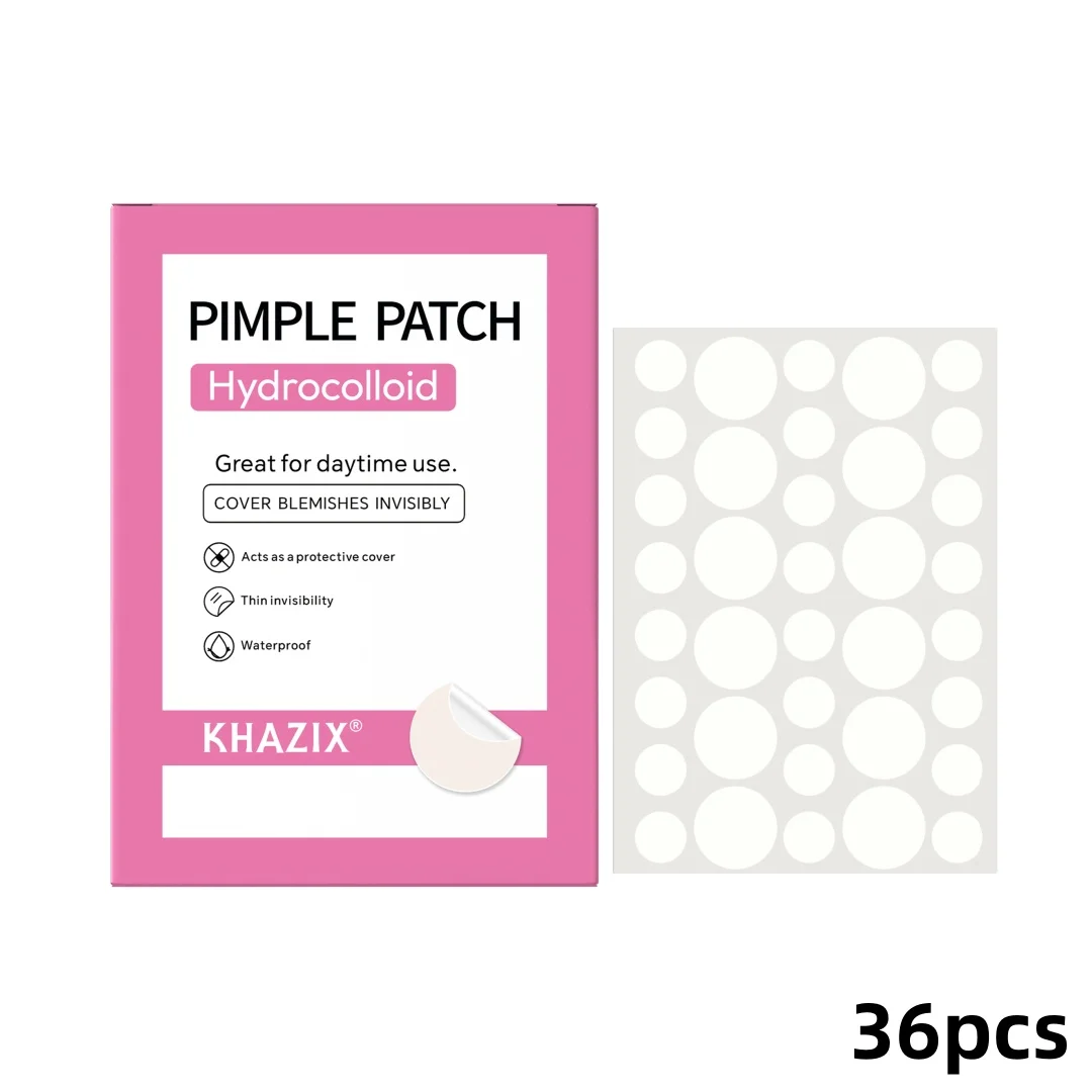 36개 하이드로콜로이드 여드름 패치 - 점액 및 유분 흡수, 붉은기 감소, 하루 종일 착용 가능한 투명 패치.