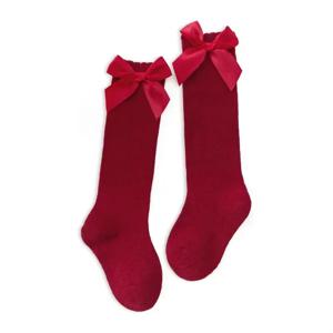 여아용 코튼 니삭스, 큰 리본 니하이 롱삭스, 미끄럼 방지 공주풍 아동 양말, 가을 겨울 스타일