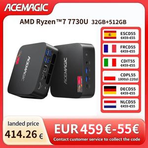 ACEMAGIC 미니 PC 32GB 램 512GB SSD AMD Ryzen 7 7730U 트리플 4K 모니터 HDMI DP 타입-C, 듀얼 M.2 슬롯 홈 오피스 데스크탑 PC