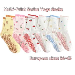 유럽 ​​사이즈 36-43, 1 쌍 니트 자수 요가 피트니스 필라테스 스포츠 실리콘 미끄럼 방지 바닥 여성용 중간 양말 여성