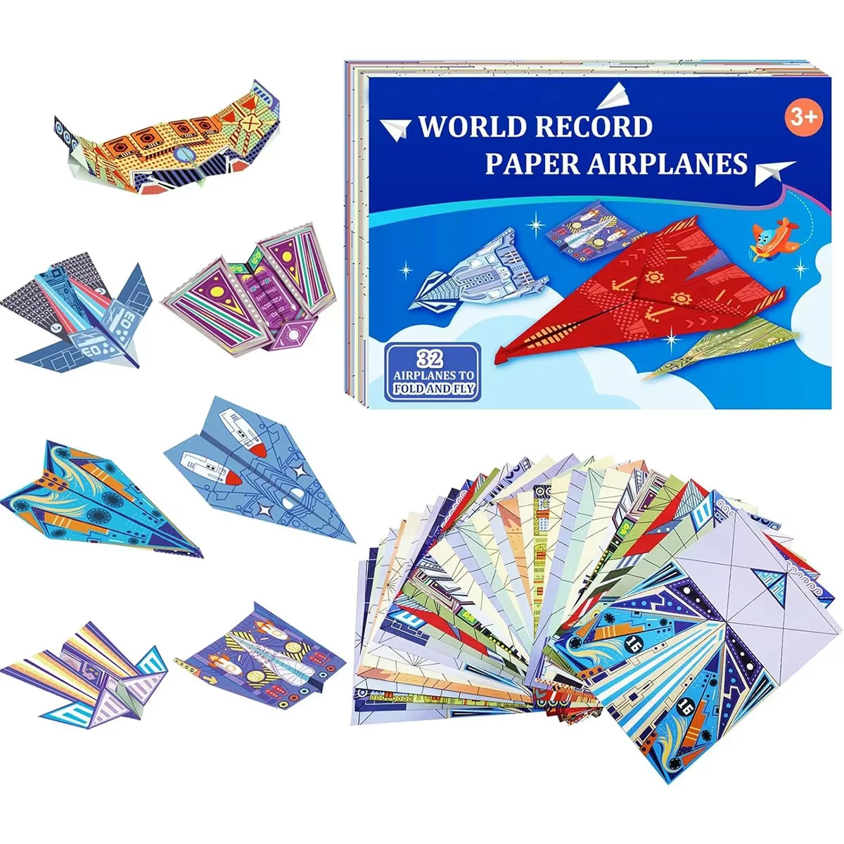 종이접기 비행기 키트 12/32장 16가지 클래식 세계 기록 비행기 디자인 간편 접기 창의적인 공예 활동 (학교용)