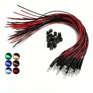 20 세트 12V 3mm LED 발광 다이오드 사전 배선된 7.9인치 DC 12V LED 램프 투명 렌즈 소형 흰색 빨간색 파란색 녹색 노란색